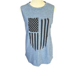 IRISGOD blue with a black American flag sleeveless stretchy crewneck tank top S